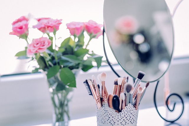 Make up brushes with pink flowers